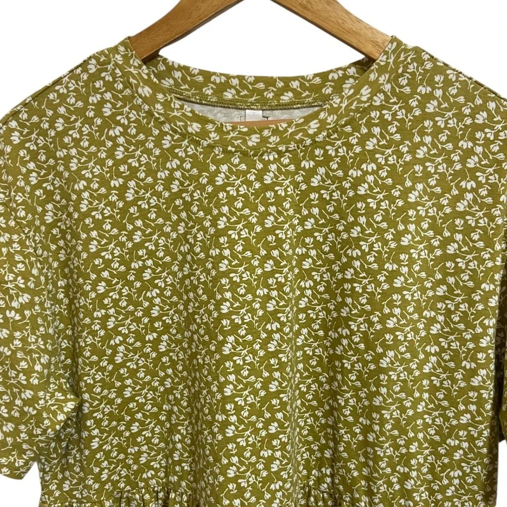 RVCA Olive Green Floral Babydoll Mini Dress Cottagecore Boho Festival Size Large - Picture 7 of 11